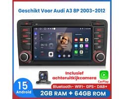 Awesafe Autoradio - Geschikt Voor Audi A3 8P 2003 t/m 2012 - 2GB+64GB - Draadloos Carplay Android Auto - GPS RDS Bluetooth - Navigatie - RAM 2GB + ROM 64GB - Inclusief achteruitkijkcamera - 2003 2004 2005 2006 2007 2008 2009 2010 2011 2012
