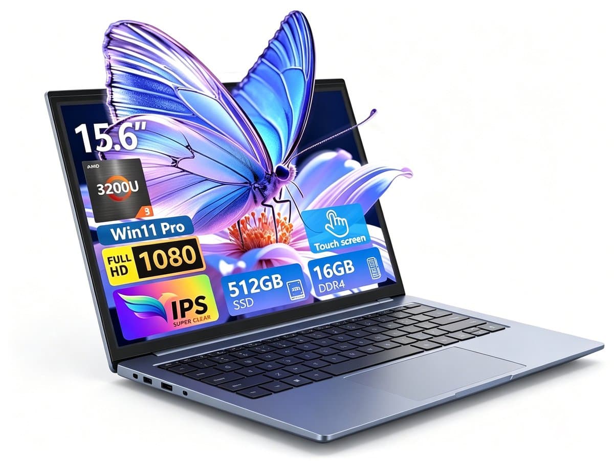 Ninkear 15.6" FHD IPS Touchscreen Laptop – 360° Flip 2-in-1 Convertible – AMD Ryzen 3 3200U – 16GB RAM – 512GB SSD – Windows 11 Pro – Dual-Band WiFi – Zilve — afbeelding 1