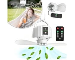 Camping Plafondventilator Met Licht En Afstandsbediening - Tent Ventilator Op 5200mAh Accu - Oplaadbare Ventilator - Hangbare Campingventilator - Essentieel Voor Op De Camping