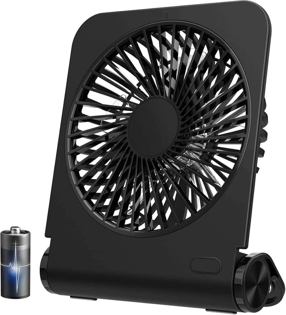 Kleine Bureauventilator - Stille Tafelventilator USB Oplaadbaar - 225° Opvouwbare Mini Ventilator met 4 Snelheden - Draagbare Reisventilator voor Kantoor, Kamperen en Slaapkamer - 16 Uur Batterij - Zwart — afbeelding 1