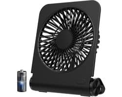 Kleine Bureauventilator - Stille Tafelventilator USB Oplaadbaar - 225° Opvouwbare Mini Ventilator met 4 Snelheden - Draagbare Reisventilator voor Kantoor, Kamperen en Slaapkamer - 16 Uur Batterij - Zwart