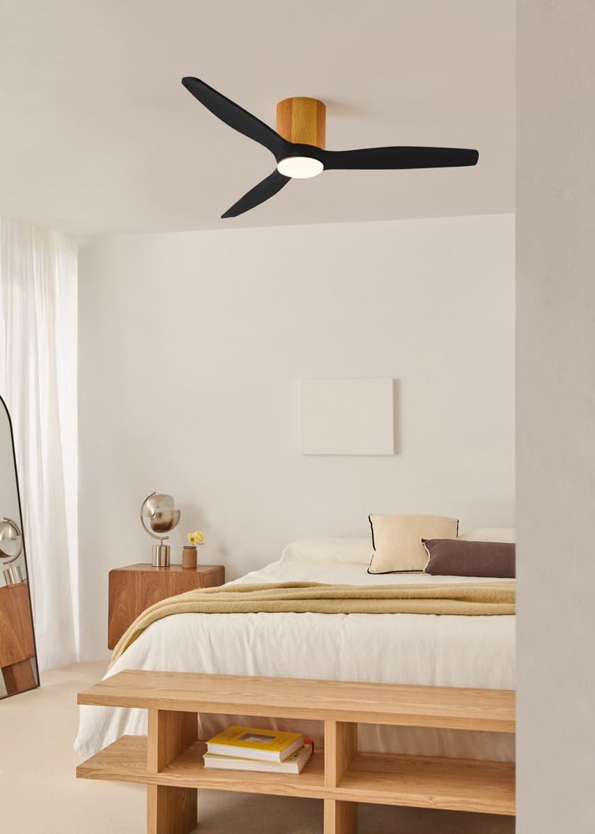 CREATE - Stille plafondventilator 100% hout 40W (Ø132cm) - Met licht LED - Afstandsbediening - 6 snelheden - Programmeerbaar - WIND CALM CUSTOM WOVEN — afbeelding 1