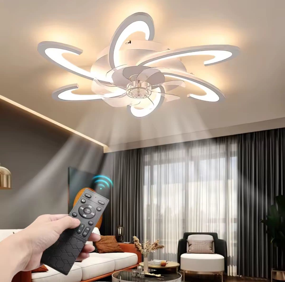 Wonen Verlichting Lampen Plafondlampen Plafondlampen met ventilator Plafondventilator met Verlichting - Met Afstandbediening - Stil in Gebruik - Stille Plafondventilator - Verlichting Woonkamer — afbeelding 1
