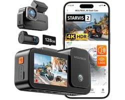 Wolfbox X5 Touch 3CH 4K Wifi Gps 128gb dashcam - Camera voor + achter + interieur - 2,35 inch touchscreen Lcd - Wifi en Gps - Parkeermodus - 4K resolutie - 128gb Micro SD kaart - dashcam voor auto