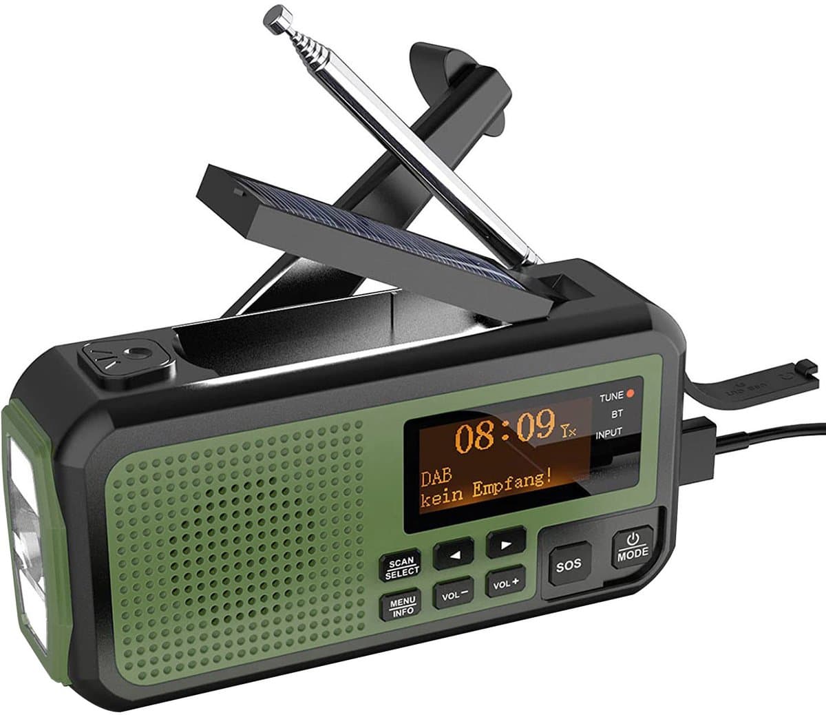 NovaWare® DAB+ Noodradio Solar Opwindbaar - Powerbank Zonneenergie met 5000mAh - DAB+/FM - Noodpakket - Bluetooth Speaker & Digitale Wekker - Draagbare Radio – Oplaadbaar & Op Batterijen - Groen — afbeelding 1