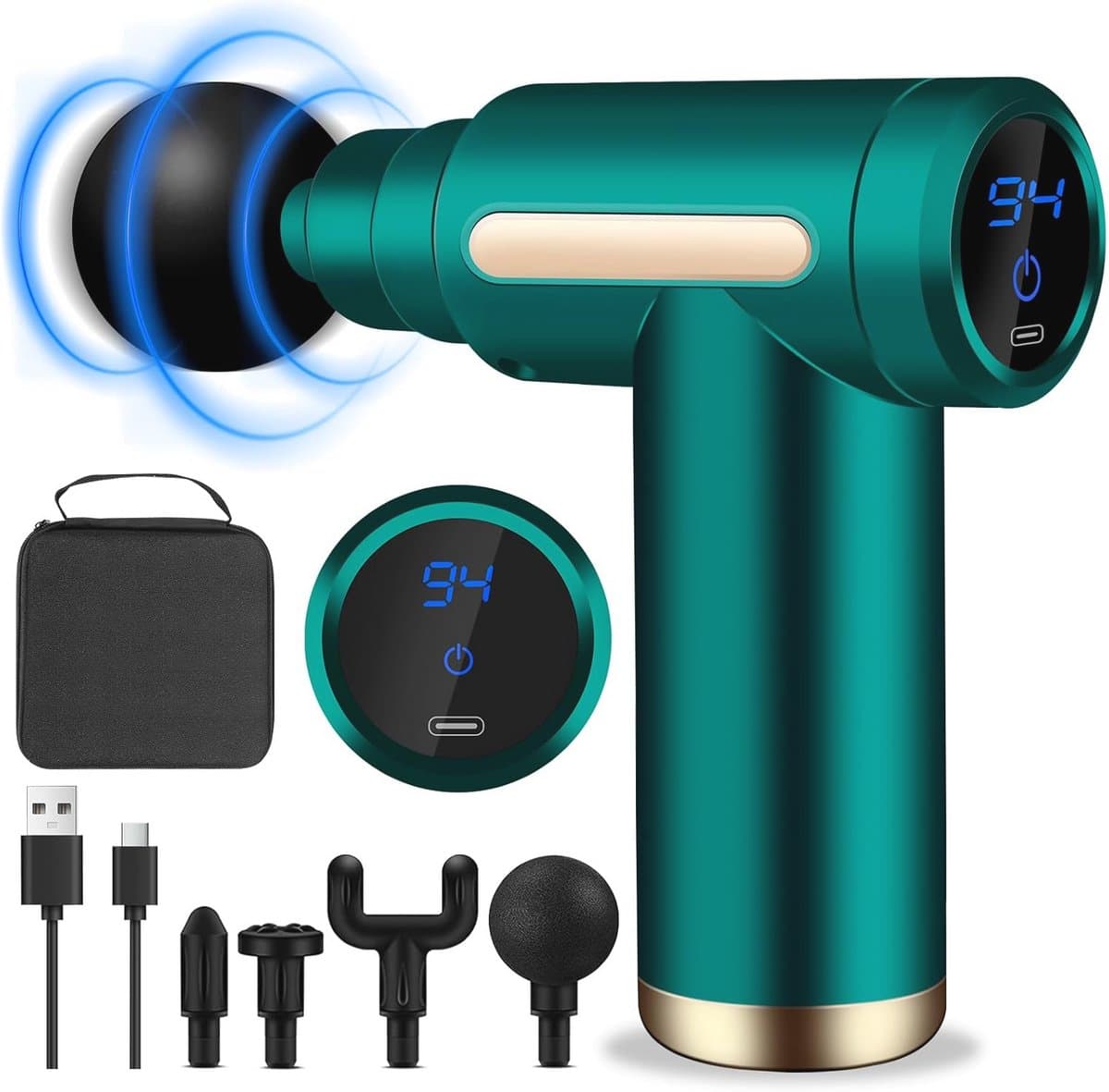 Mini Massagepistool voor Spieren - Ultra Stil, 6 Snelheden, 4 Massagekoppen - Draagbare Spierverlichter met LCD-Scherm — afbeelding 1