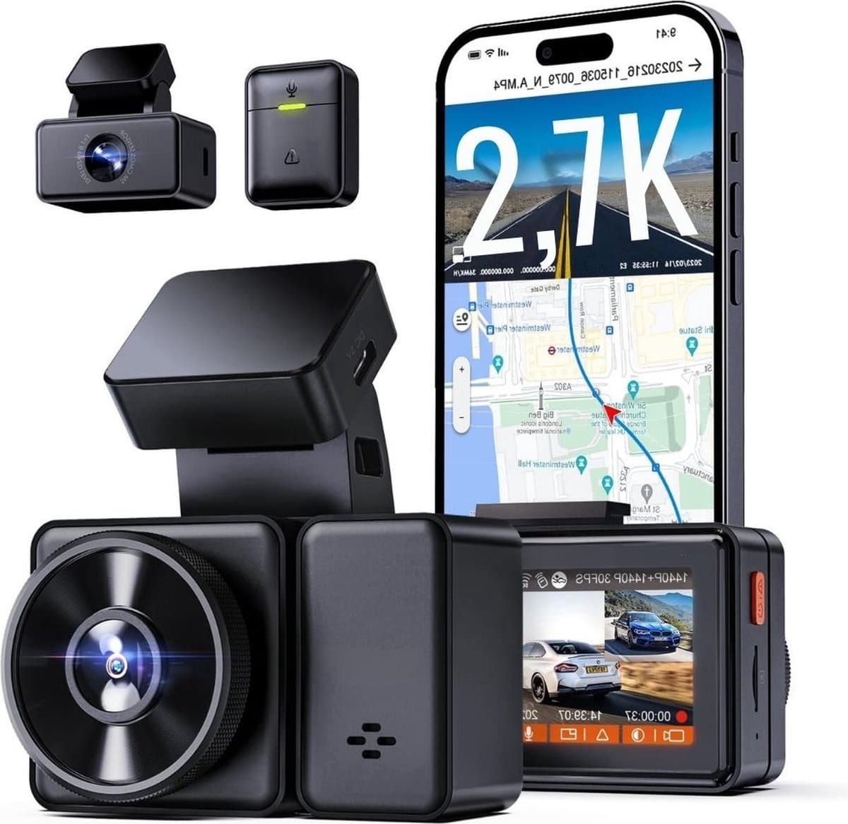 Thuys – Dual Dashcam - Voor Auto 1080p – Voor en Achter Camera – Auto Camera - G-Sensor – App Bediening – Parkeermodus — afbeelding 1