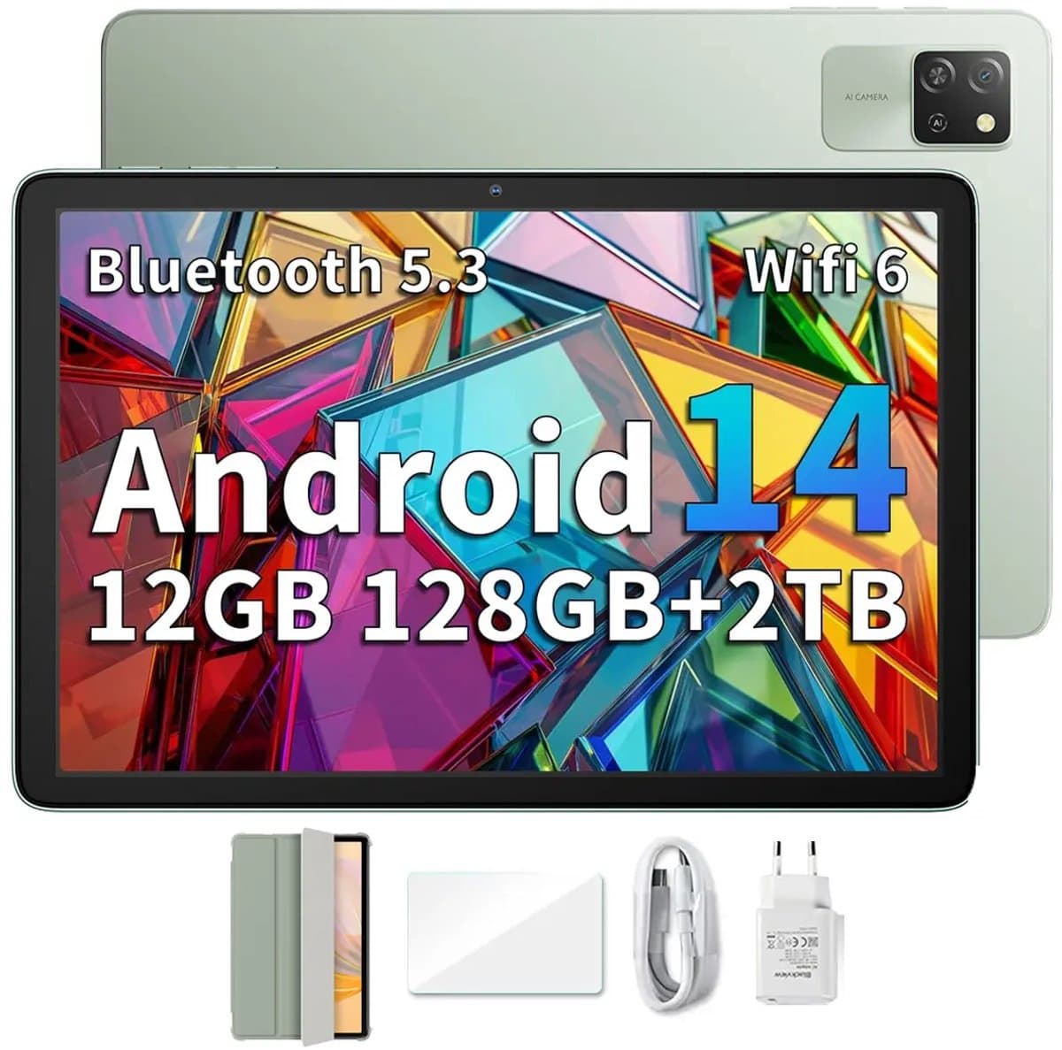 Blackview Tab 60 WiFi Android 14 Tablet - 12GB+128GB(1TB Externe SD) - 10.1'' HD+ Display - 5100mAh Batterij - Dubbele boxluidsprekers Groen — afbeelding 1