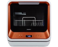 MEDION Mini vaatwasser DWT20 (tafelvaatwasser, 2 couverts, werkt met/zonder wateraansluiting, 6 programma’s, babyflessen, starttijdkeuze, vrijstaand), brons