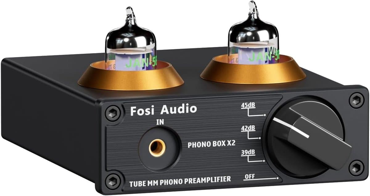 Fosi Audio BOX X2 HiFi Buis Phono Voorversterker voor MM Draaitafel met Multifunctionele Knop, Gain Verstelbaar - 3.5mm AUX Ingang en RCA Lijnuitgang — afbeelding 1