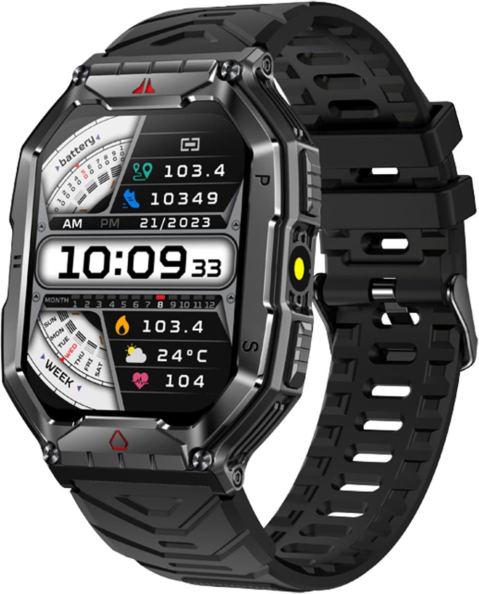 WizBay Premium Select® 2.1 inch AMOLED HD - Kompas Altitude & Barometer - LED Zaklamp - Bluetooth Bellen - Message - Dynamic Hartslag & Slaap Monitor - Bloeddruk & O2 - 100+ Sport Modi - 650mAh - Magnetic Laden - Zink Alloy Zwart Case - Zwart TPU — afbeelding 1