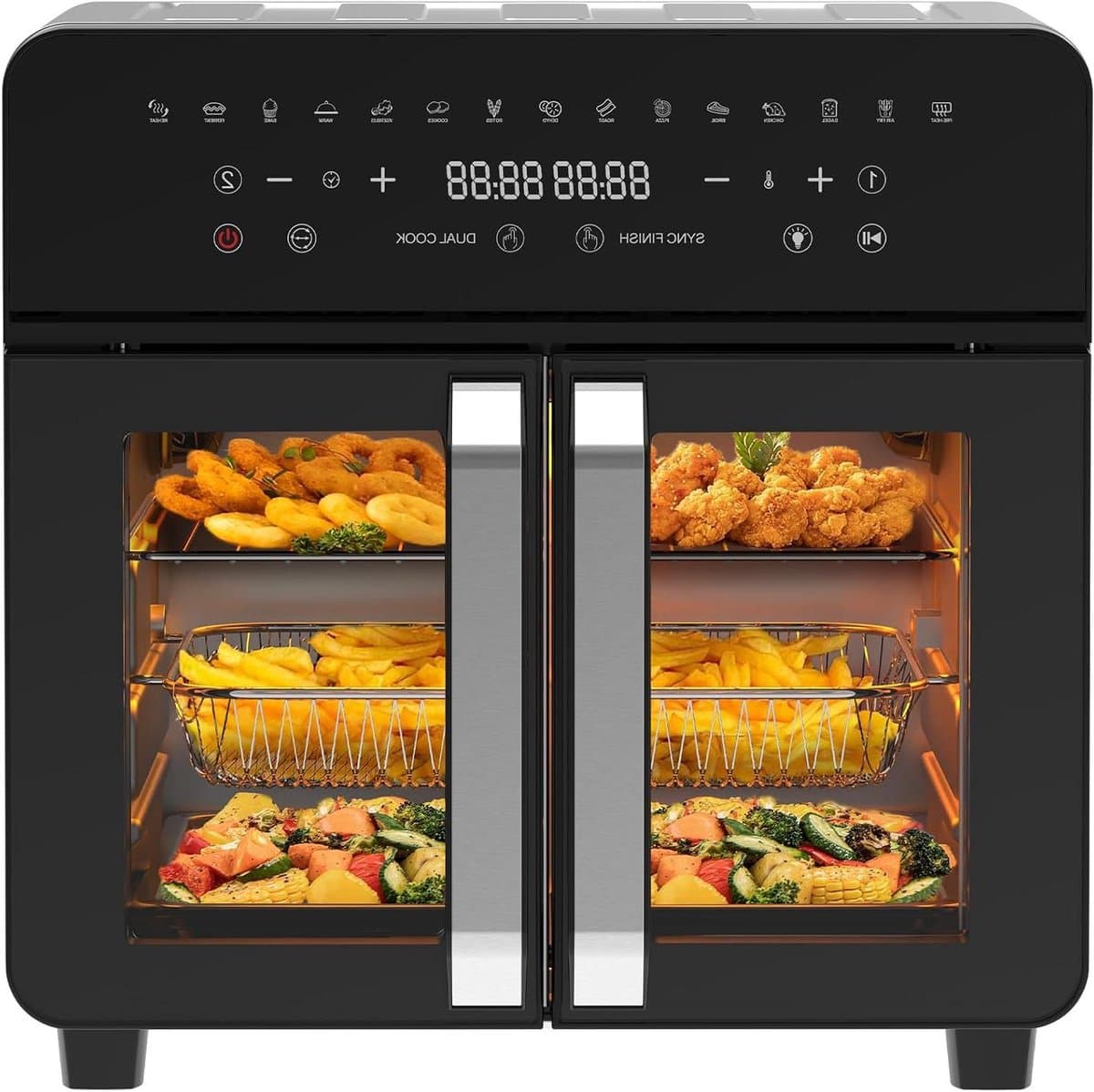 Hete Lucht Oven - Dubbele Kamer - Gezond Koken - Sync Finish Functie - 23 Liter Capaciteit - Zwart — afbeelding 1