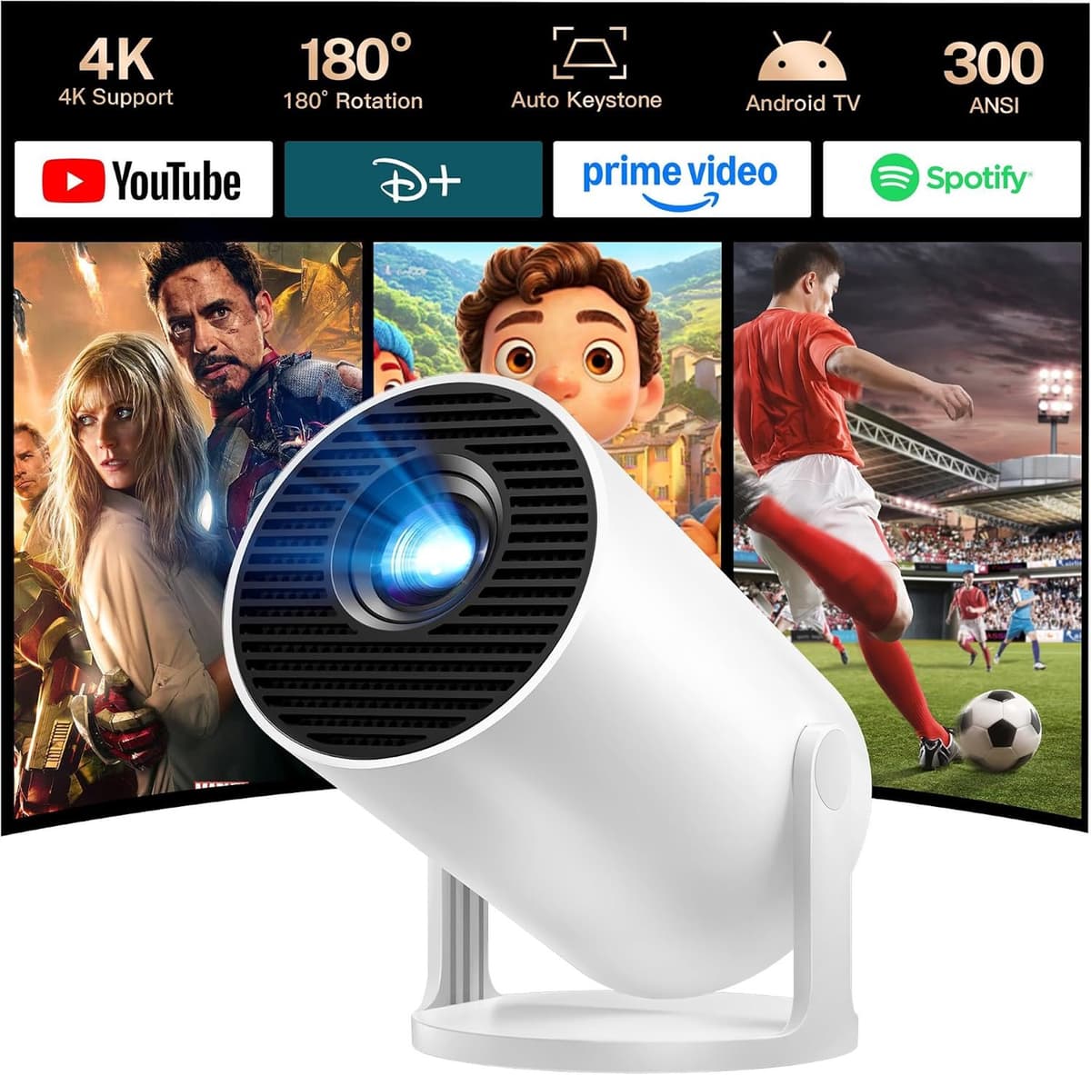 Mini Projector 4K - Android 11 - Bluetooth 5 en WiFi 6 - 1080p Full HD - Draagbare Beamer voor Telefoon/TV Stick/HDMI/PS5/iOS — afbeelding 1