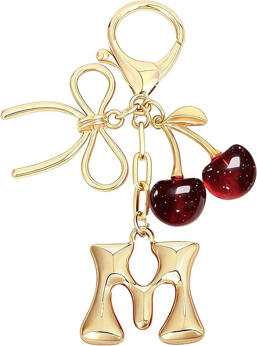 Charme, rode Kersen Sleutelhanger Met M Letter, Designer Tashanger, Leuk Hanger Accessoire, Handtashanger Voor Dames — afbeelding 1