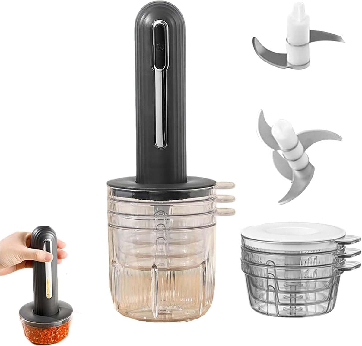Elektrische knoflookpasta-mixer - hakmolen - multifunctionele keukenmachine - USB-aangedreven - compact keukengereedschap - geschikt voor gehakt - knoflookpasta-bereiding en het hakken van fruit en groenten - zwart — afbeelding 1