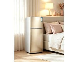 Mini koelkast met vriesvak 43 liter dubbele deuren compact model scheidbare koel en vriesruimte voor langdurige versheid geschikt voor slaapkamer keuken kantoor en studentenkamer goud 35.5*39*67cm