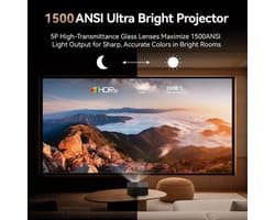 Beamer 1500 ANSI Lumen - Google TV 14 Smart Projector - 1080p Resolutie - LCD Scherm - Voor Thuisbioscoop En Gaming