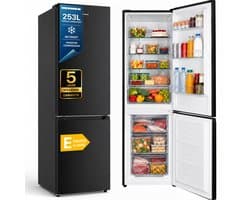 Heinner HCNF-HM253INVBKE++ Koel-vriescombinatie 253 L – No Frost – Inverter Motor – Elektronische Bediening – Omkeerbare Deur – Zwart – 5 Jaar Garantie