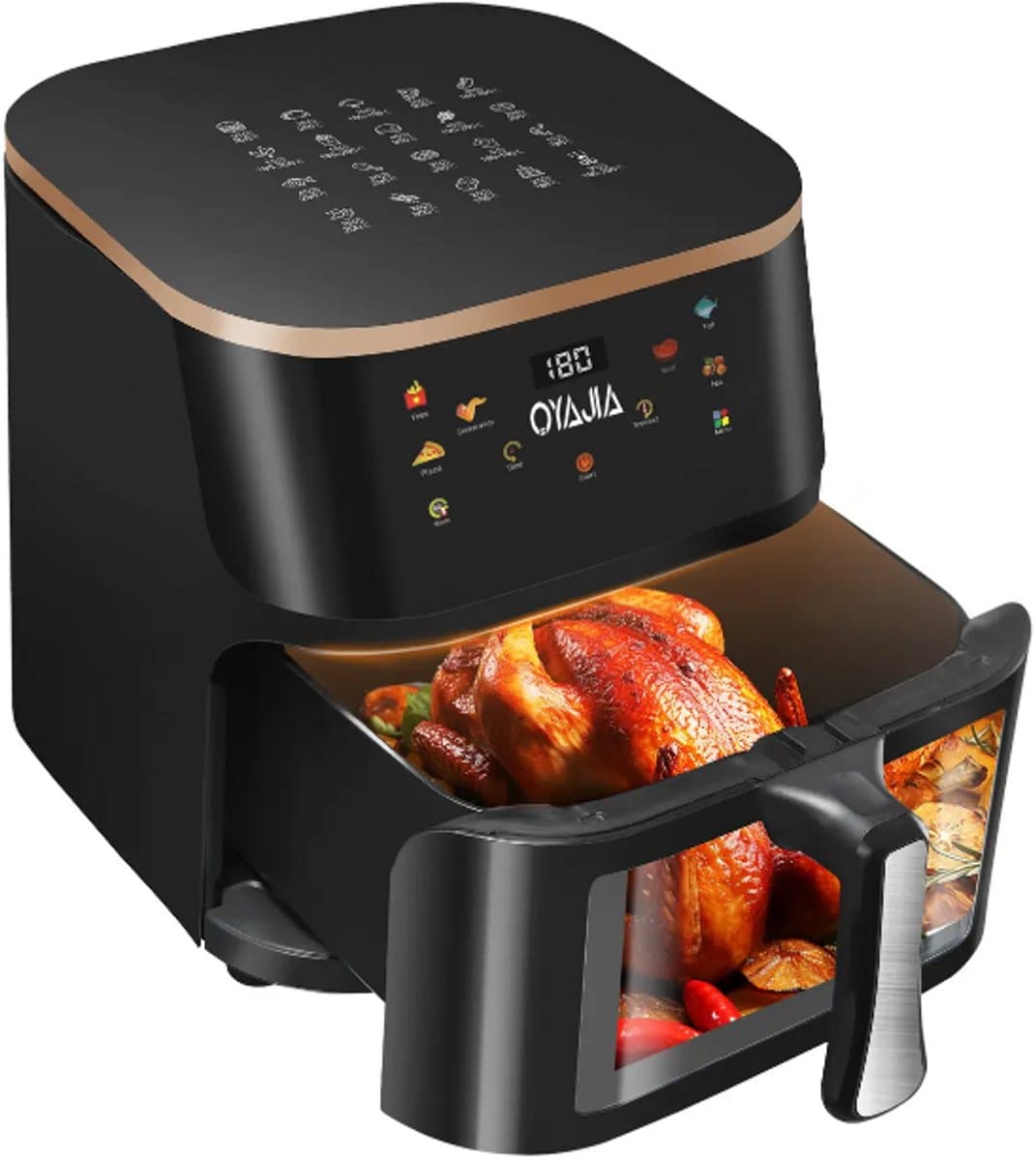 9 L airfryer met zichtvenster, type nr. 21, familiegroot, 6-in-1 kookprogramma’s, smart-touchscreen, timerfunctie, vaatwasbestendig, gezond, olievrij en vetarm koken, zwart — afbeelding 1