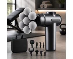 Massagepistool – Massageapparaat en Massage Gun – Draagbaar Massagepistool met 99 Snelheden en 9 Massagekoppen – Handmassageapparaat voor Nek, Rug en Benen – Met Reistas – Grijs