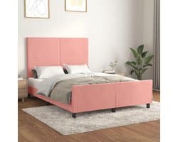 Bedframe met hoofdeinde, roze, 140 x 200 cm, fluweel, hotelbedframe, logeerkamer, bedframe voor slaapkamer, familiebed, voor slaapkamer, hotel, logeerkamer