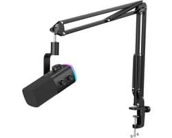 FIFINE AM9T - USB / XLR Studio microfoon - PC-Gaming Met Flexibele Arm ( 66cm! ) - Geschikt voor PC/PS4/PS5 - RGB - Podcast - Gaming - Streaming - Zwart