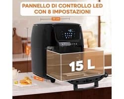 Airfryer – Heteluchtfriteuse – Airfry Oven – Digitale Friteuse – 15L Capaciteit – 1800 Watt – 8 Kookprogramma’s – Touchscreen Display