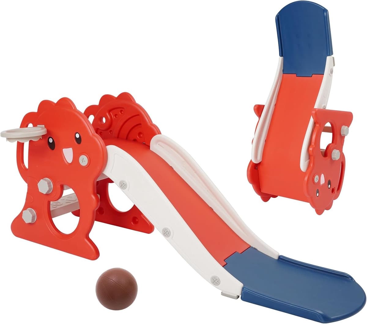 Glijbaan voor kinderen, opvouwbare kinderglijbaan klein met basketbalmand, rood — afbeelding 1
