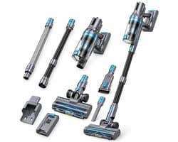 Kymo Steelstofzuiger Draadloos - 450W - 33kPa - Stofzuiger Zonder Zak - Draadloze Stofzuiger op Accu - Kruimeldief - Handstofzuiger - Snoerloze Stofzuiger - Voor Dierenharen - 62 Min Accu - HEPA Filter