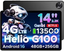 DOOGEE Tab E3 Max - Tablet - 48GB ROM+256GB ROM(2TB TF)- Android 16 - 14 inth IPS - 4G LTE - Gemini AI - Helio G100 - 13500mAh/18W - Quad Speakers - Face ID - 5G Wi-Fi - A GPS - GPS - Zwart