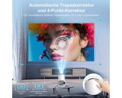 Mini Beamer - 1280 x 720 Resolutie Android 14 - 8000 Lumen Lichtsterkte - Draagbaar Wit - Smart Projector
