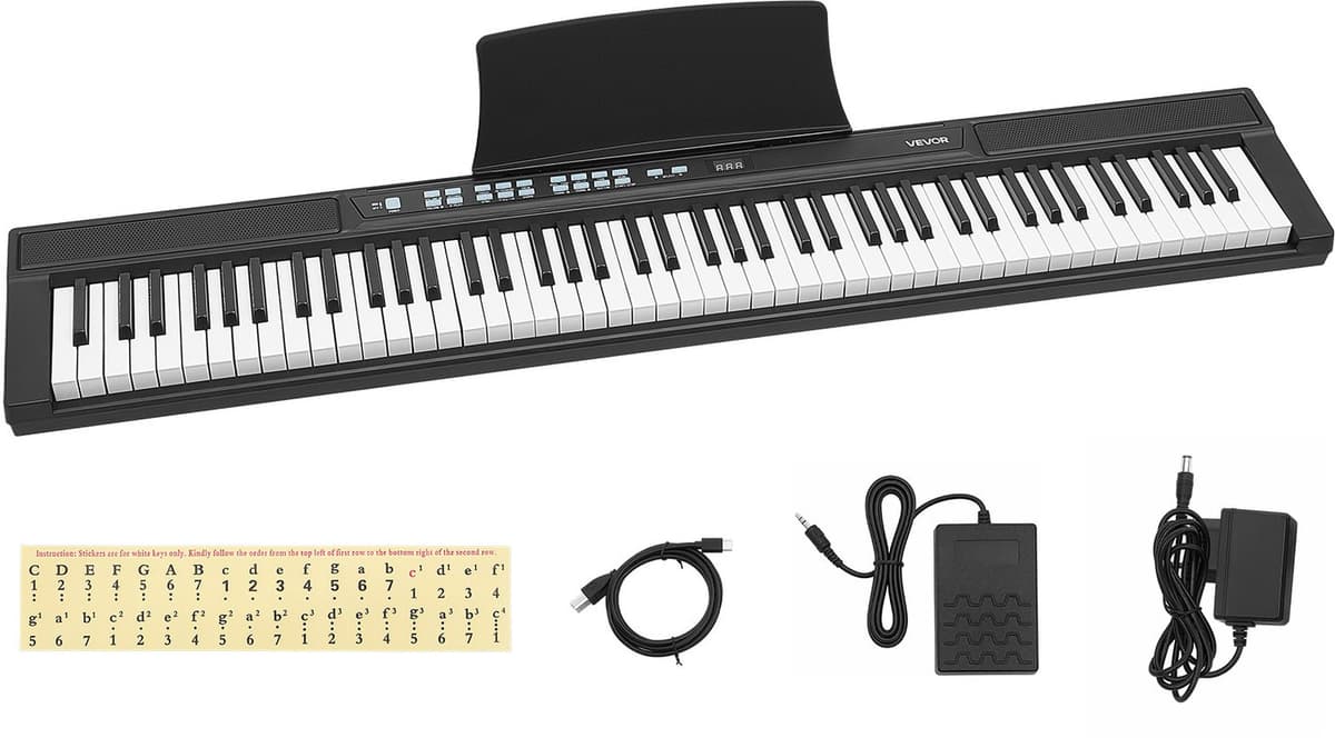 VEVOR Digitale Piano 88 Toetsen, Semi-Gewogen, Elektrisch Keyboard, Geschikt voor Beginners en Gevorderden, 128 Klanken en Ritmes, HiFi Stereoluidsprekers, Pedaal, Lessenaar, USB/MIDI — afbeelding 1