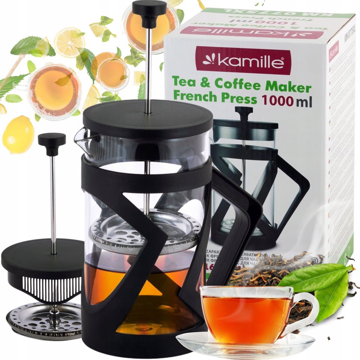 Glazen Koffiezetapparaat & Theepot met Filter 1L — afbeelding 1