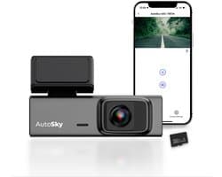 AutoSky 2K WiFi Dash Cam – Compacte Dashcam met Groothoeklens – Inclusief 32GB Geheugenkaart – App Bediening & Loop Recording