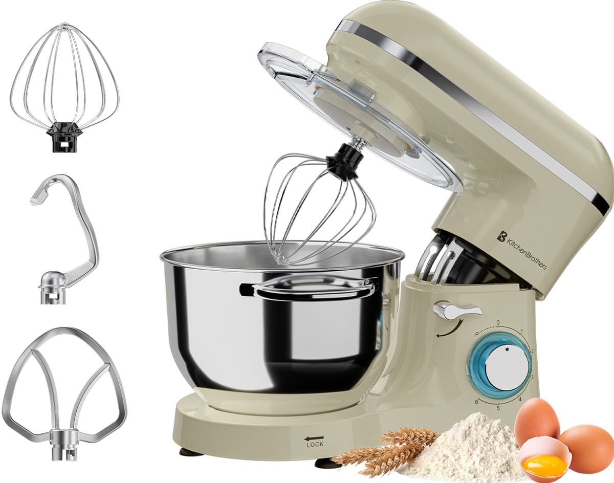 KitchenBrothers 2000W Keukenmachine - Keukenrobot - 6,2L - Mixer met Mengkom - Keukenmixer - BPA-vrij - Champagne — afbeelding 1