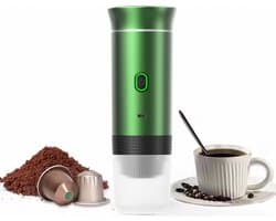 Draagbaar Koffiezetapparaat voor Onderweg - Draadloos voor in de Auto - 12 Volt - Espresso - Nespresso - Dolce Gusto - Capsule Koffie - Gemalen Koffie - Cups - Oplaadbaar - Groen