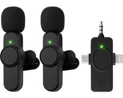 Nuvance Draadloze Microfoon - 2 Stuks - Geschikt voor Smartphones - Lavalier - Microfoon Draadloos - Microfoons - Plug & Play