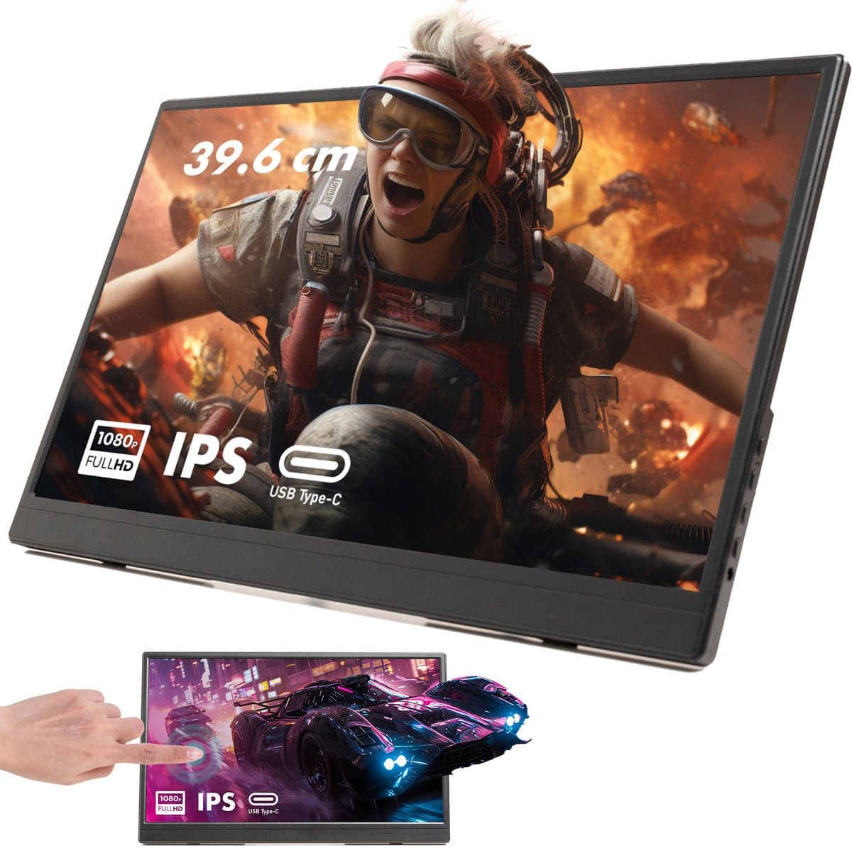 IPS Portable Game Monitor - Touchscreen - Beeldscherm 15.6 Inch - HDMI & USB-C - Full HD - Computerscherm - Draagbare Monitor — afbeelding 1