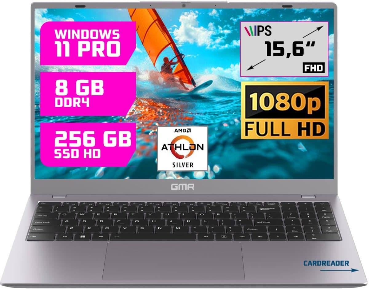 GMR 15.6" Laptop voor Thuis & Studie - Athlon Silver - 8GB/256GB - Windows 11 Pro — afbeelding 1