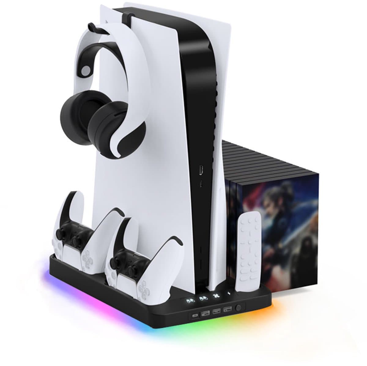 NexZone - PS5 Ventilator - Oplaadstation - RGB verlichting - Game disc opslag - Afstandbediening - Zwart — afbeelding 1