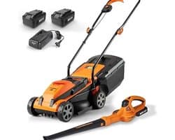 Thuys – Accu Grasmaaier – Elektrisch – Inclusief 2 Accu’s – Grastrimmer – Gratis Bladblazer – Draadloos – 33cm Maaibreedte – 1200W – Oranje