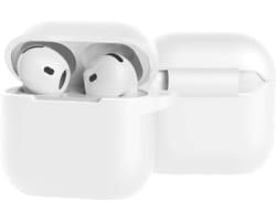 Case - Geschikt voor Apple AirPods 4 / 5 - Siliconen Hoes met Clip - Silicone Hoesje Cover - Wit