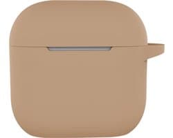 Hoesje - Geschikt voor Apple AirPods 4 / 5 - met Clip - Siliconen Hoes - Silicone Case Cover - Zand