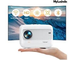 Mylucinda® Mini Beamer Projector - 16x13x12cm Draagbare Videoprojector met 5G WiFi & Bluetooth - Thuisbioscoop - Wit