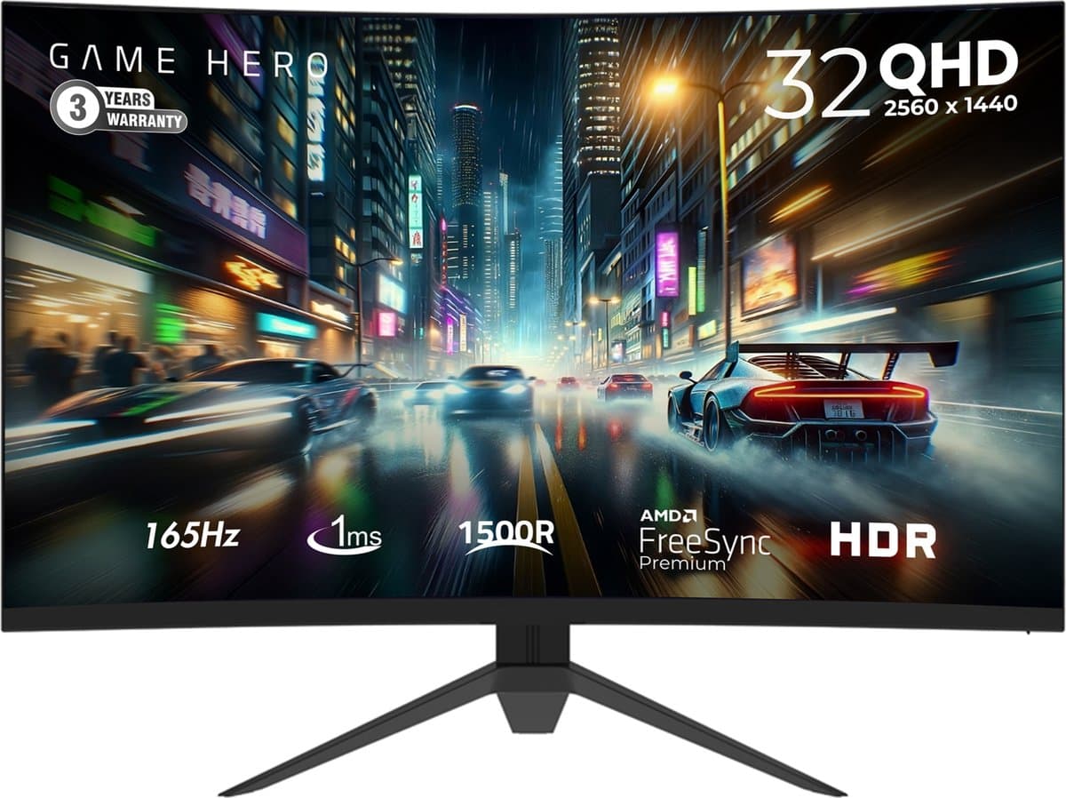 GAME HERO® Curved QHD VA Gaming Monitor - 32 inch - 165hz - 1ms — afbeelding 1