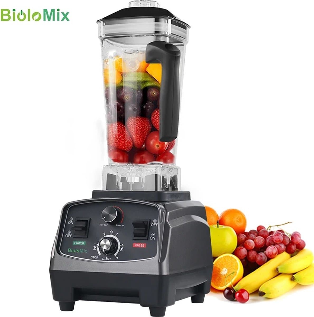 Multifunctionele keukenmachine - 36000 RPM - 2200W - Blender - Mixen - Pureren - Keukenmixer - Smoothie maker - 2 Liter - inclusief droogmolen 500ML - ABS - Antraciet — afbeelding 1