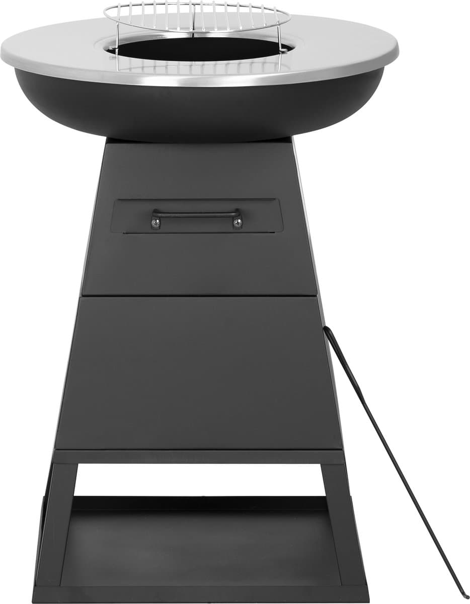 Bali OUTDOORS 3-in-1 Grillring BBQ en Plancha Grill en Vuurkorf– Staand Vuurschaal BBQ met Brandhout Opslagplaats - RVS ronde Teppanyaki Bakplaat - Houtskoolbarbecue – Buitenkeuken – Metaal – Zwart – Ø 58.5x H83cm — afbeelding 1