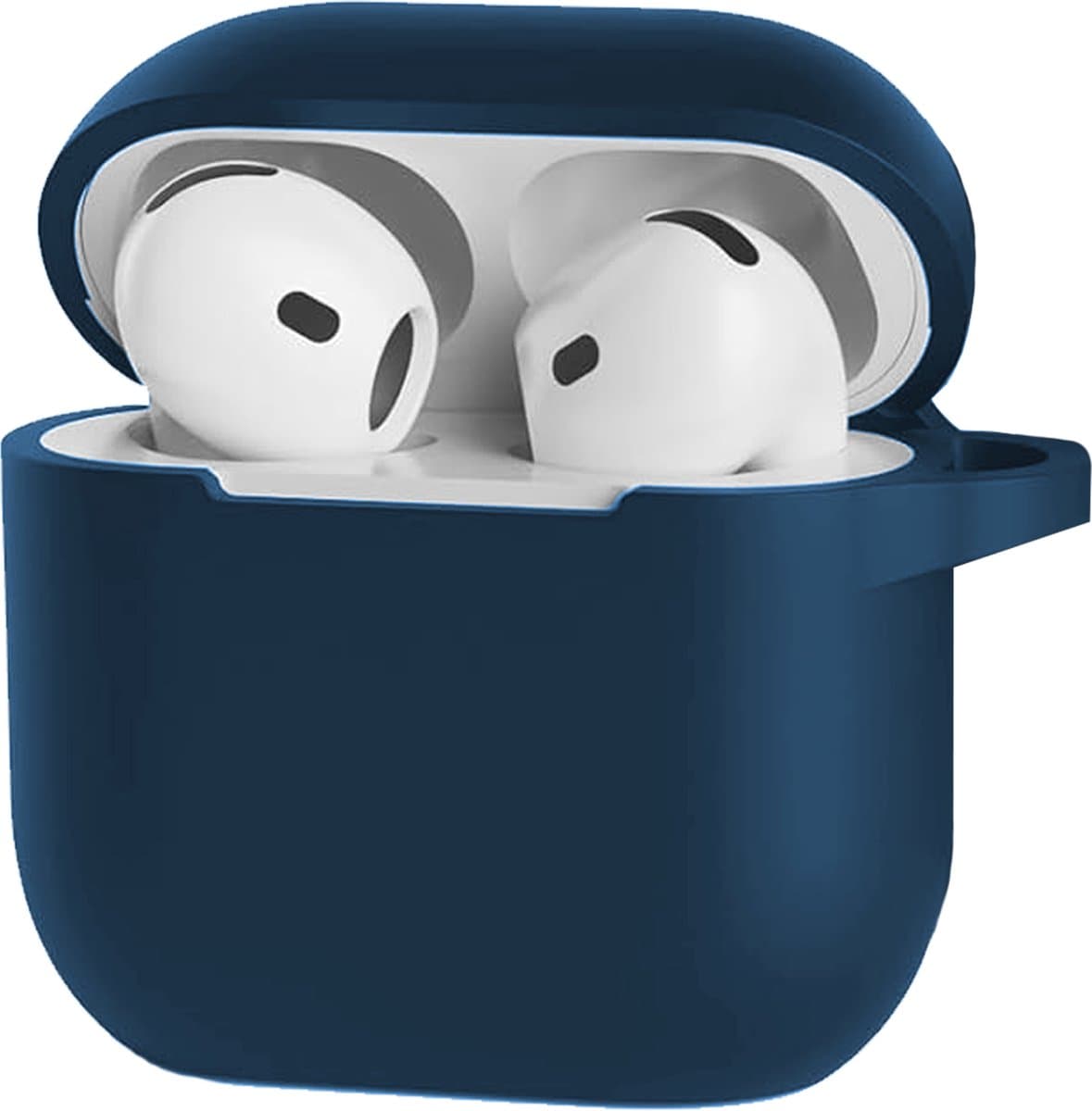 Hoesje - Geschikt voor Apple AirPods 4 - Siliconen Hoes met Clip - Silicone Case Cover - Navy — afbeelding 1