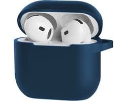Hoesje - Geschikt voor Apple AirPods 4 / 5 - Siliconen Hoes met Clip - Silicone Case Cover - Navy