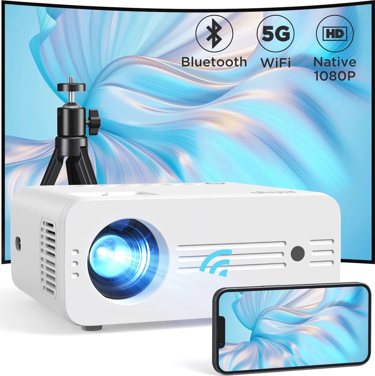 Full HD 1080P Beamer met 8500 Lumen en 300'' Beeldscherm - WiFi Bluetooth Mini Projector, Geschikt voor Gameconsoles en Smartphones — afbeelding 1